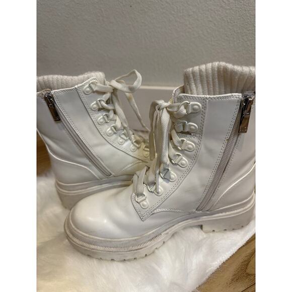J Lo Briana Combat Moto Boot, Women’s Size 6 1/2. Lace up, Zip Up, White - Picture 6 of 9